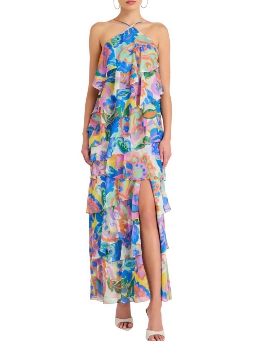 Amanda Uprichard Multicolor Floral Halter High-Low Maxi Dress